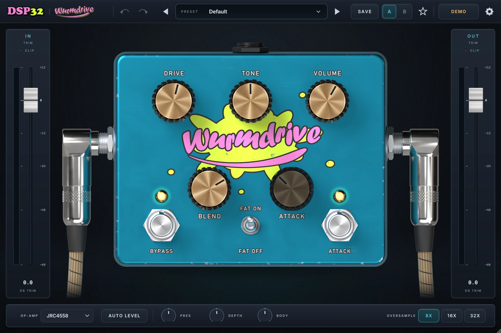 Wurmdrive plugin with ATTACK, FAT, BLEND and op-amp selection